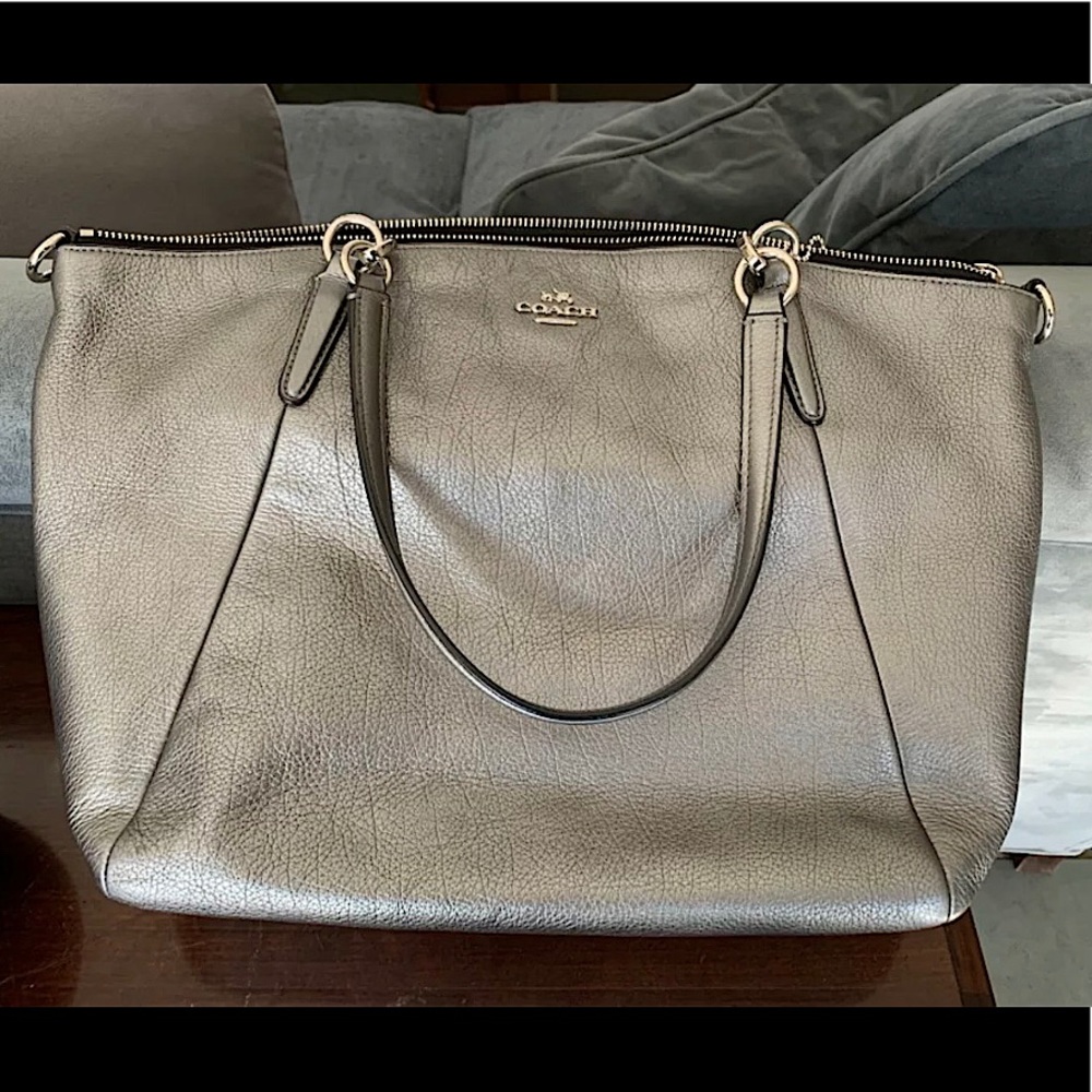 Metallic Silver Large Coach Purse